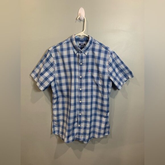 Izod Blue and White Casual Button Down Shirt - Picture 1 of 3